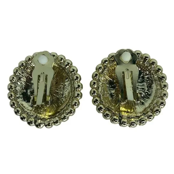 Black and Gold Circle Clip-On Earrings - Picture 3 of 3
